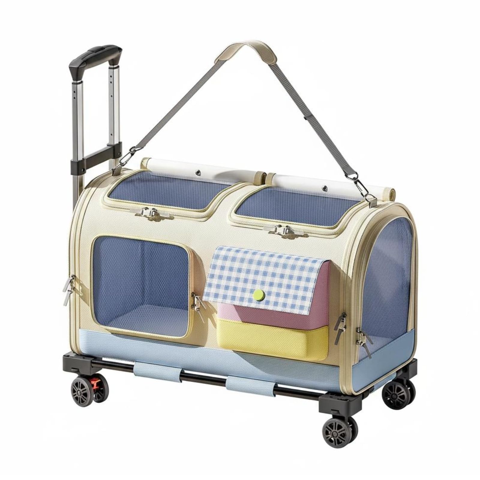 Travel Carrier Katzen Trolley Koffer Tiertransport Tasche Haustier Rucksack Transportbox mit Ruhigem Rollkomfort Und Formstabilem PP Gehäuse Klappbar, Mit Schultergurt