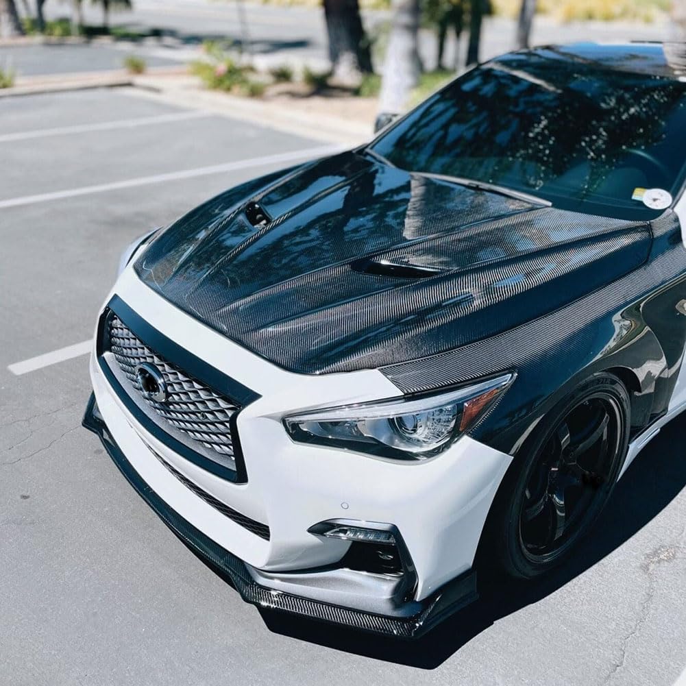 MCARCAR KIT Carbon Fiber Front Bumper Lip for Infiniti Q50 Sport Sedan 2018-2022 Add-on Chin Spoiler Splitter Protector 3pcs