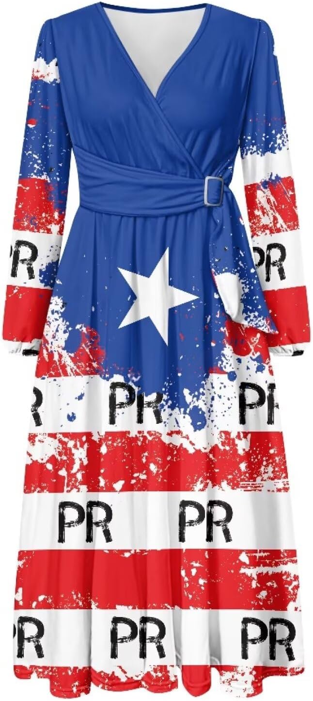 Women's V-Neck Long Sleeve Tie Dress Midi Dresses Wrap Waist Dress for Party Wedding Guest Cocktail