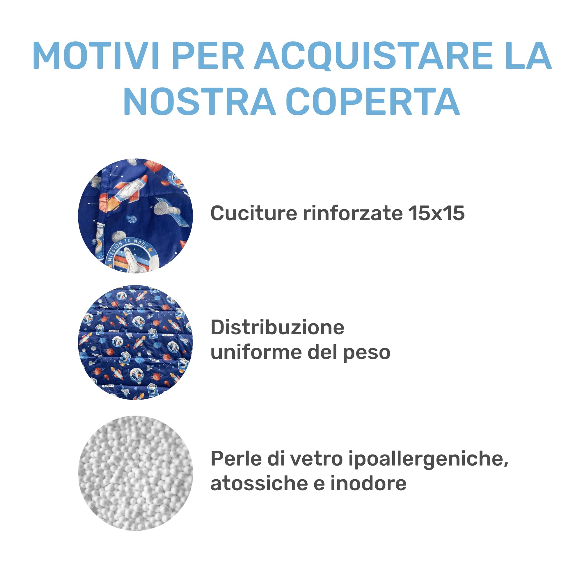 Dailydream Coperta con Peso per Bambini | 104x150 | 3,2 kg | Motivo Space | in 100% Cotone | con Riempimento di Perle di Vetro | Coperta Pesante per Dormire | Coperta Ponderata | Coperta Terapeutica |