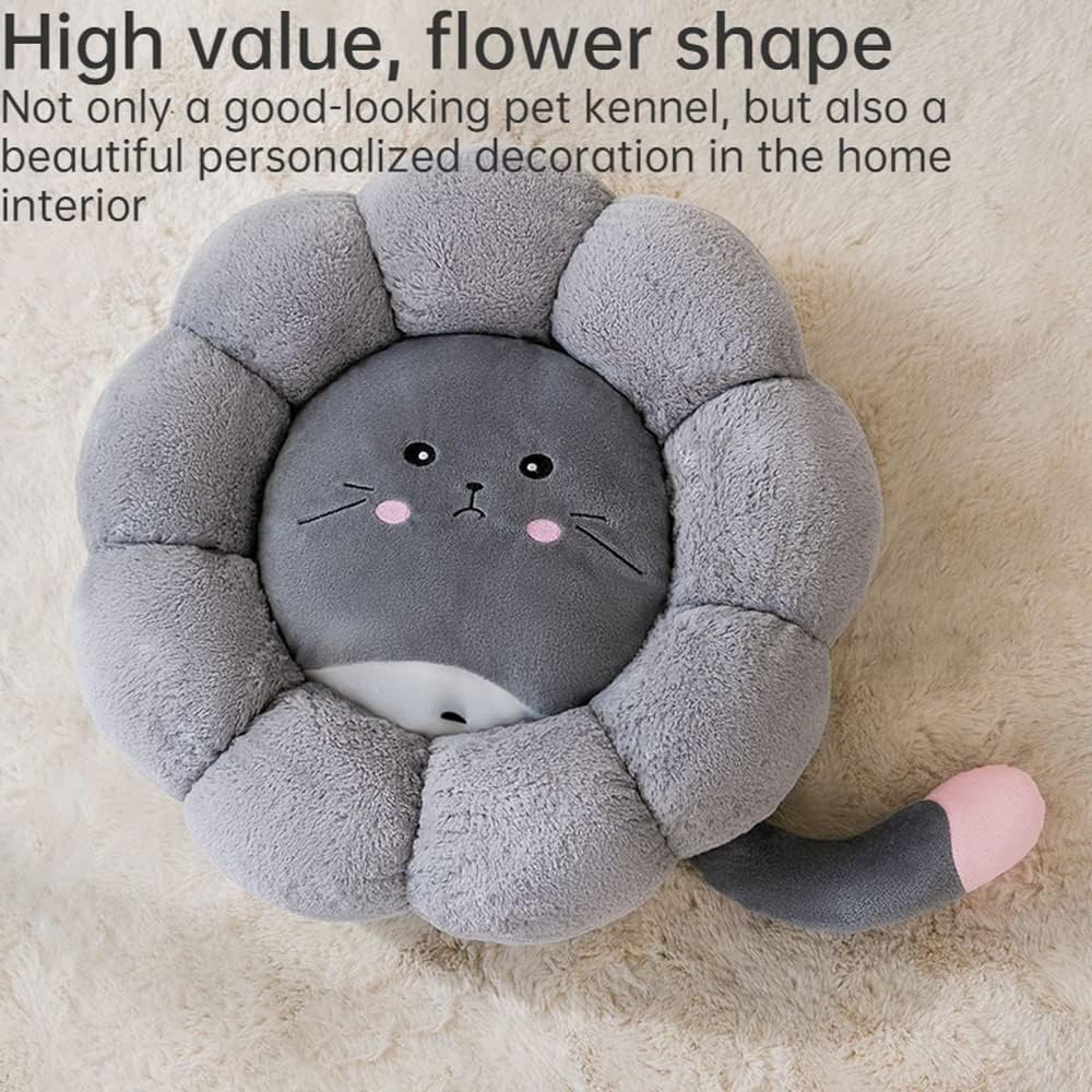 Cat Nest Flower Shape Cat Sofa Bed Cute and Comfortable Pet Cat House Thickened Non-Slip Soft Pet Bed Suitable for Small Cats and Dogs (M,Gray)