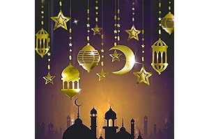 Gold Star Crescent Moon Garland Lantern Banner Backdrop