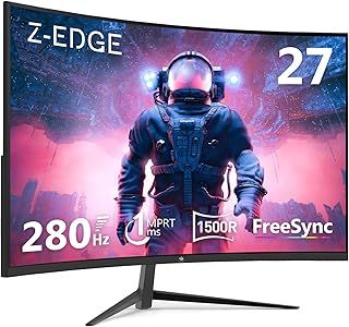 Z-Edge 27 Inch Curved Gaming Monitor 280Hz (DP) 240Hz (HDMI) 1ms MPRT Full HD 1080P 16:9 VA Panel, 350cd/m² Brightness, Ultra-Thin Bezel, FreeSync, HDMI 2.0 & DisplayPort 1.2, Black [Upgrade Version]