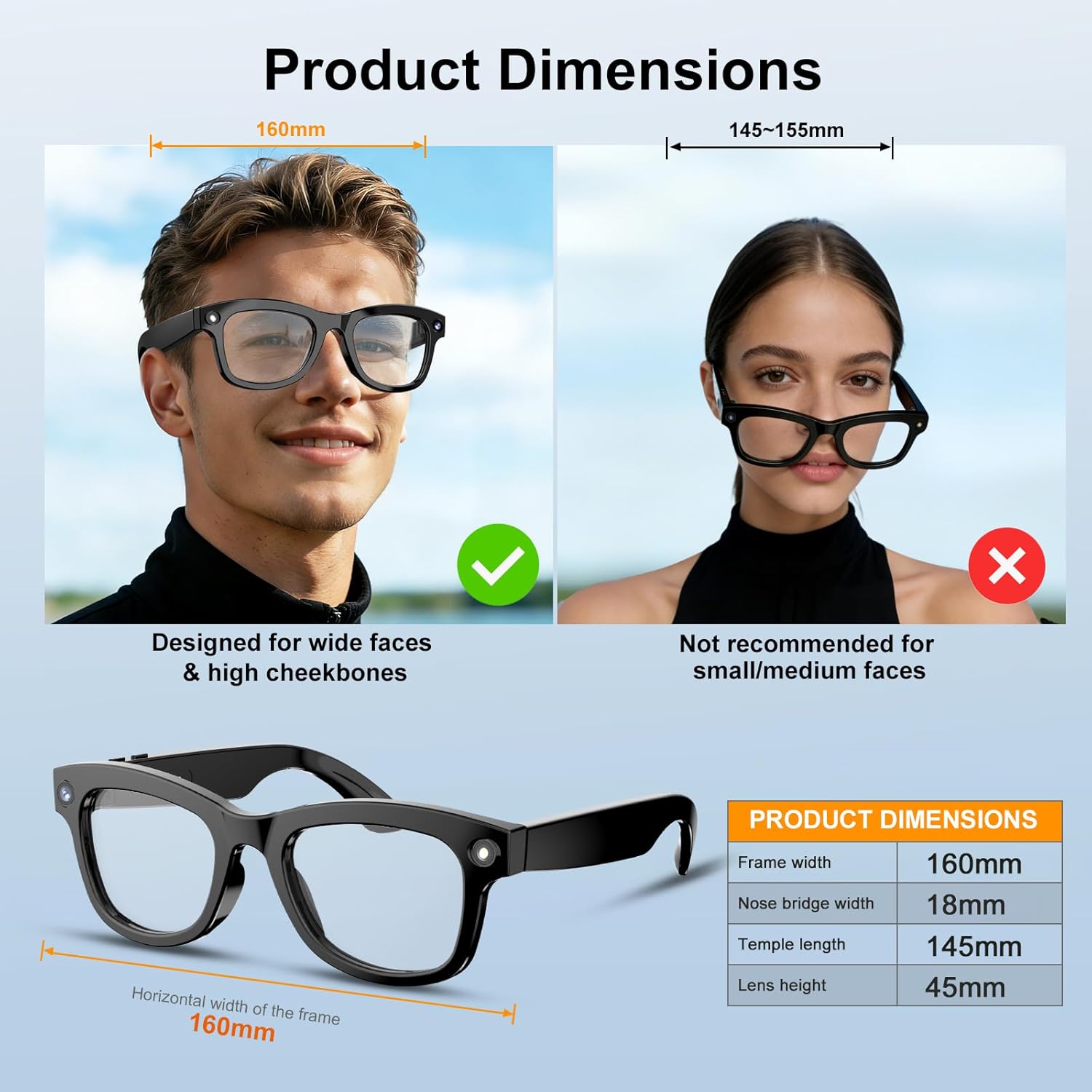 AI Smart Glasses with Camera, 8MP HD Camera & Video Recording Glasses,146 Languages Real-Time Translation,AI Voice Assistant, Object Recognition for Travel, Meetings &Vlog