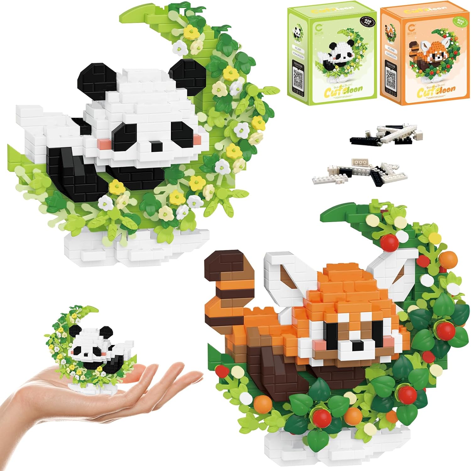 Set of 2 Panda Clamping Blocks Panda Mini Building Blocks Construction Set for Adults & Children from 6+ Years Collector's Item & Gift Idea C