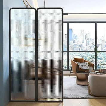 6ft Tall Modern Room Divider, Folding Privacy Room Divider Screens, Metal Glass Partition Room Divider, Decorative Freestanding Room Partition for Room Separation Partition Size2 Panel