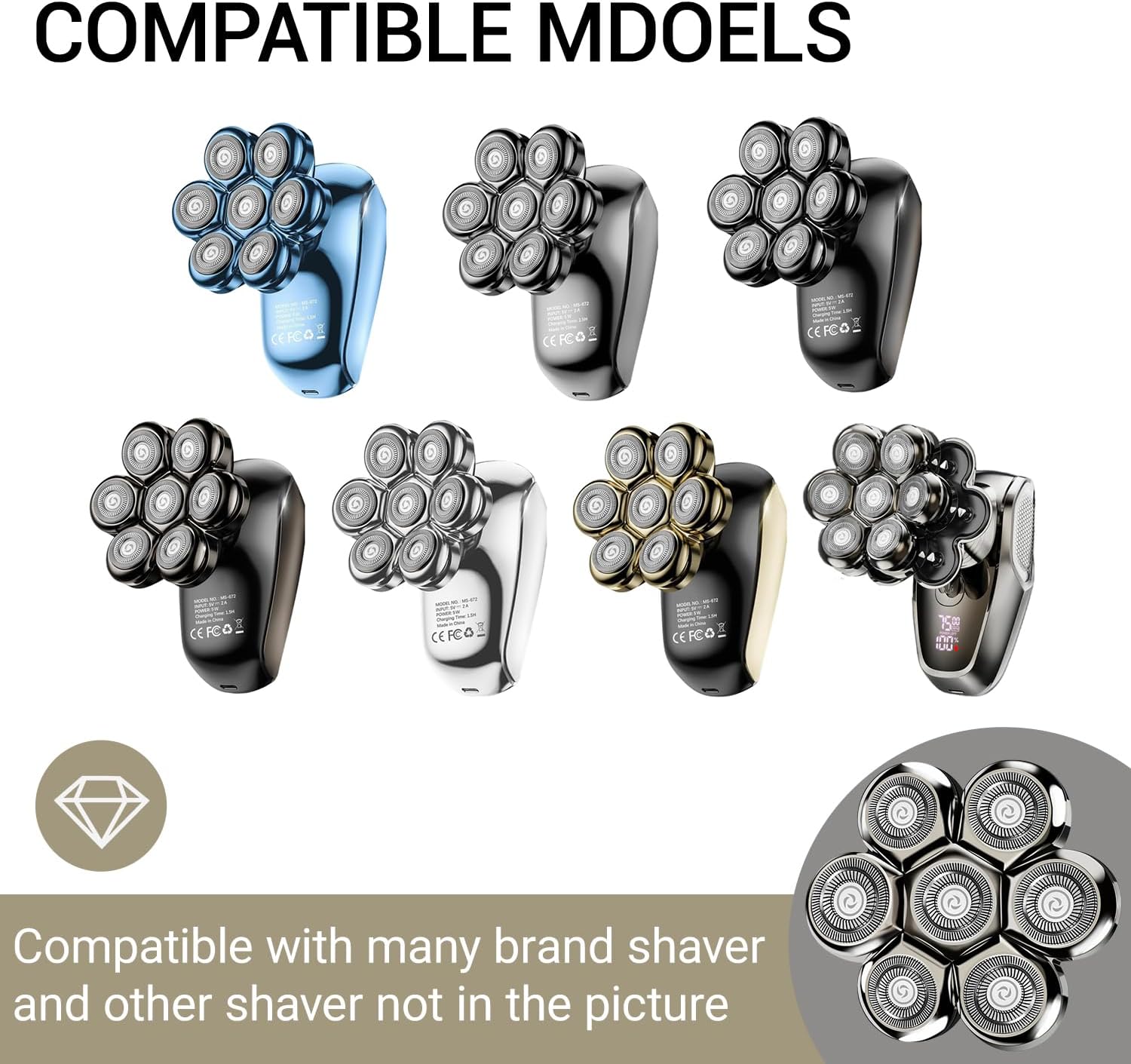 7D Floating Head Compatible with SHPAVVER Replacement Heads,Head Shaver Replacement Heads Compatible with SHPAVVER Electirc Shaver for Men,7D Head Shavers for Bald Men.(2pack) - Image 6