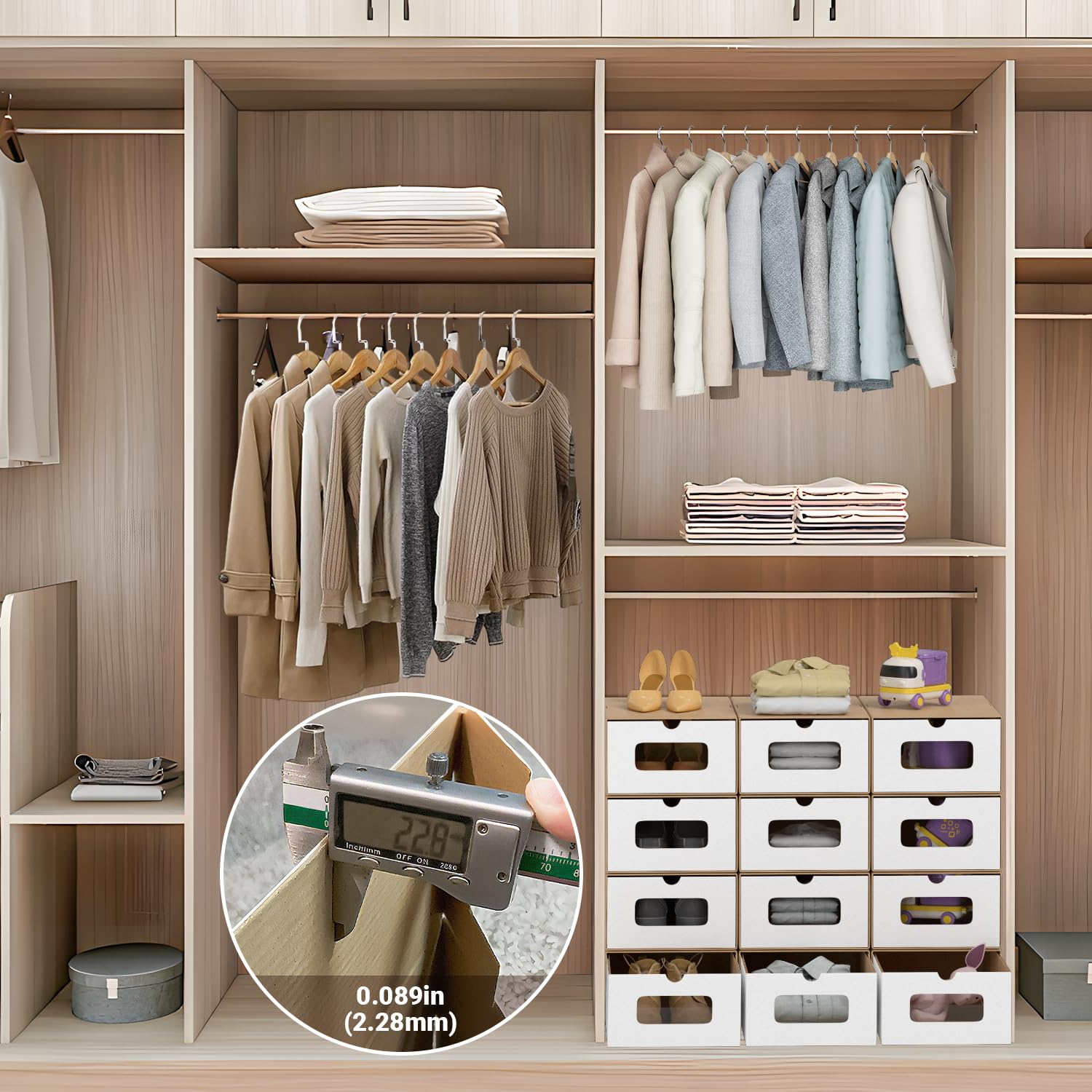 30 cajas de almacenamiento para zapatos, color blanco/marrón con ventana, plegables, 35 x 23 x 13,5 cm, apilables, cajas para zapatos, cajón, cajas multiusos de cartón kraft para hasta la