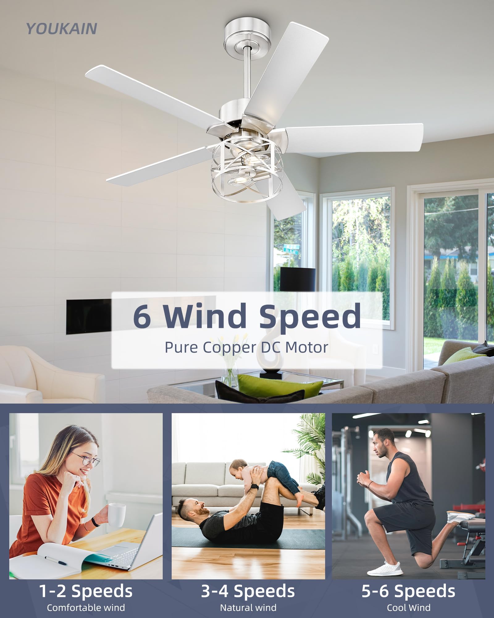 Snapklik.com : YOUKAIN 42 Inch Ceiling Fans, Farmhouse Ceiling Fans