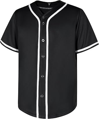 babyhealthy Mens Blank Baseball Jersey Button Down Shirts Plain Hip Hop Hipster Tshirts Softball Sports Active Tee