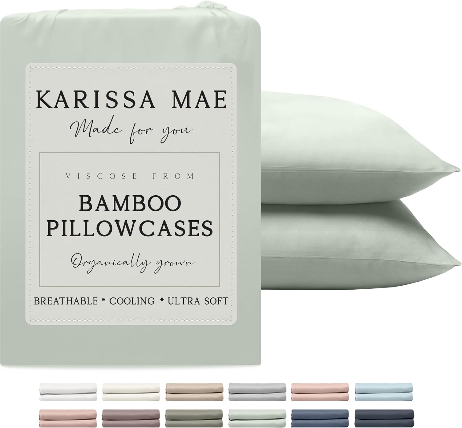 Karissa Mae Cooling Bamboo Viscose King Size Pillowcase Set | 100% FSC Certified | Luxuriously Soft & Silky | Breathable & Gentle on Sensitive Skin | Set of 2 [Sea Glass]