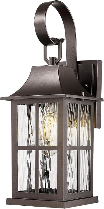 Emliviar 15.4" Outside Wall Light, Exterior Carriage Light in Oil Rubbed Bronze Finish, Rustic Porch Wall Lamp with Water Ripple Glass, YXE306B ORB-SW
