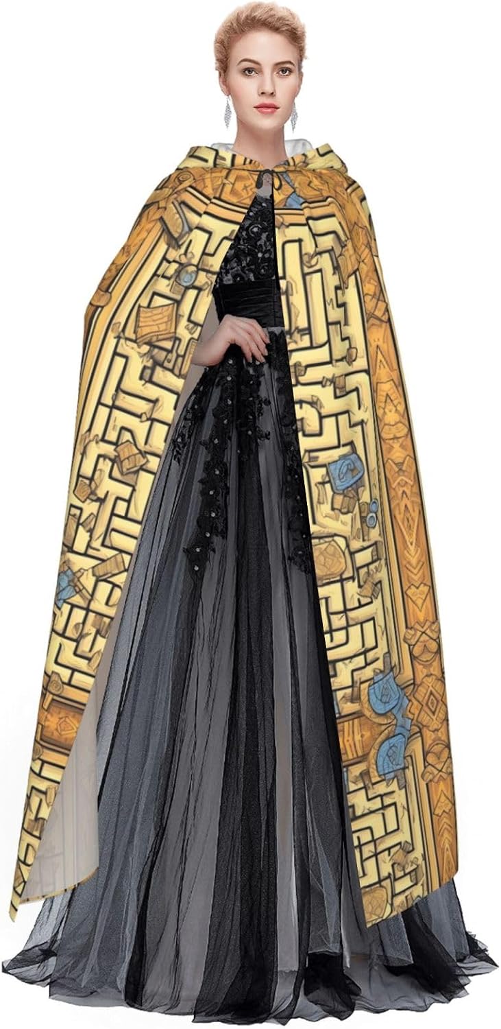 Treasure Maze Halloween Adult Hooded Cape, Hooded Robe Cape, Women's Men's Halloween Dress Up Party Cosplay Costumes. Black