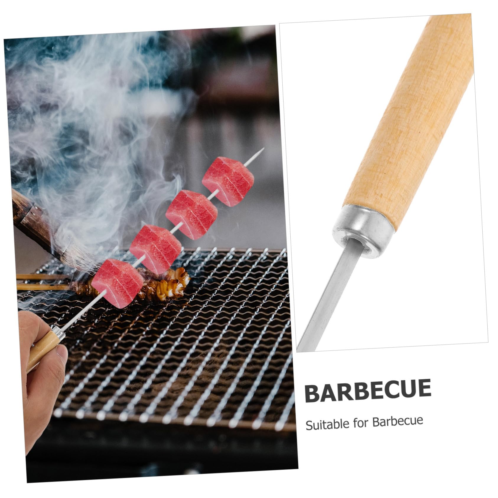 Gatuida 50pezzi Spiedini per Barbecue in Acciaio Inox per Grigliate Manici in Legno Antiscivolo Include Spiedini Rotondi e Piatti Quantità Generosa per Carne Pollo Gamberetti e Verdure