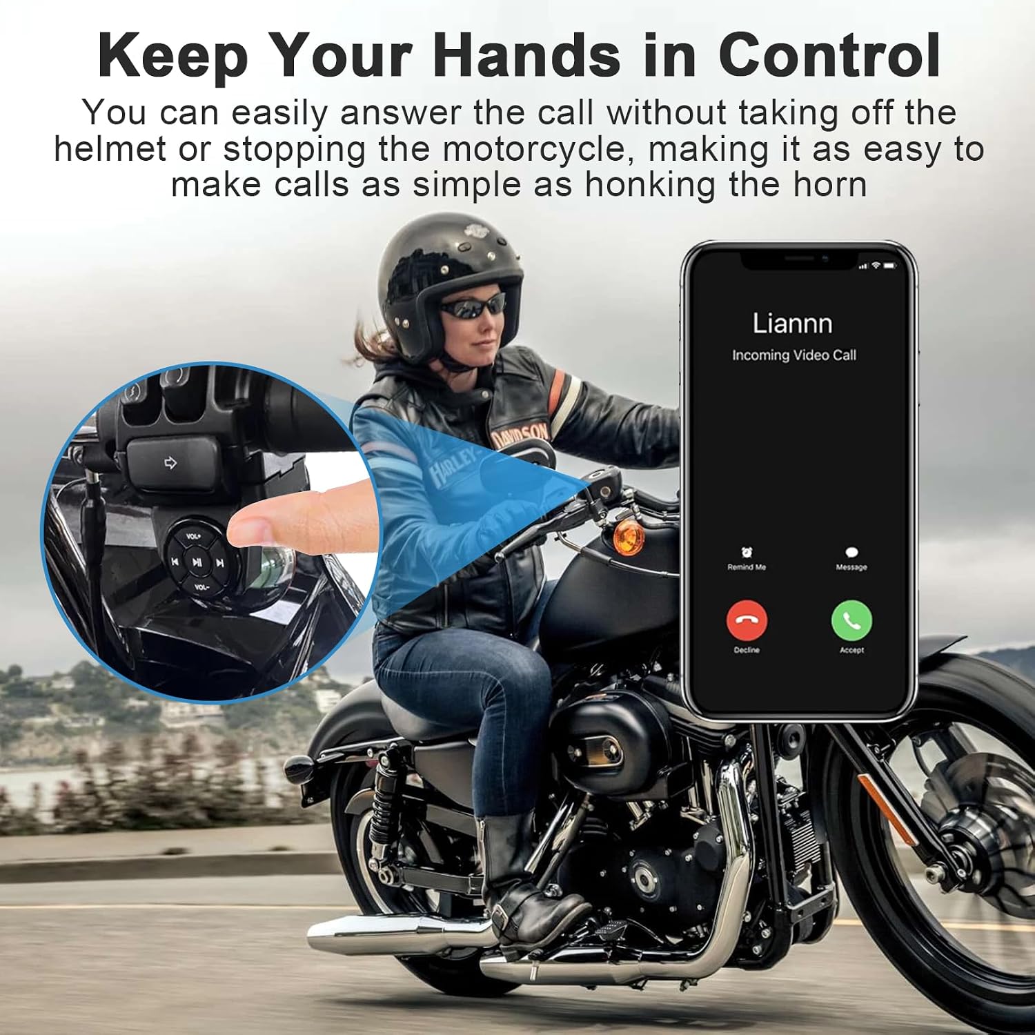 Right Handed Bluetooth Remote Compatible with Harley-Davidson Softtail Motorcycles, Suitable for Most 2018-2024 Models, Compatible with iPhone/Android