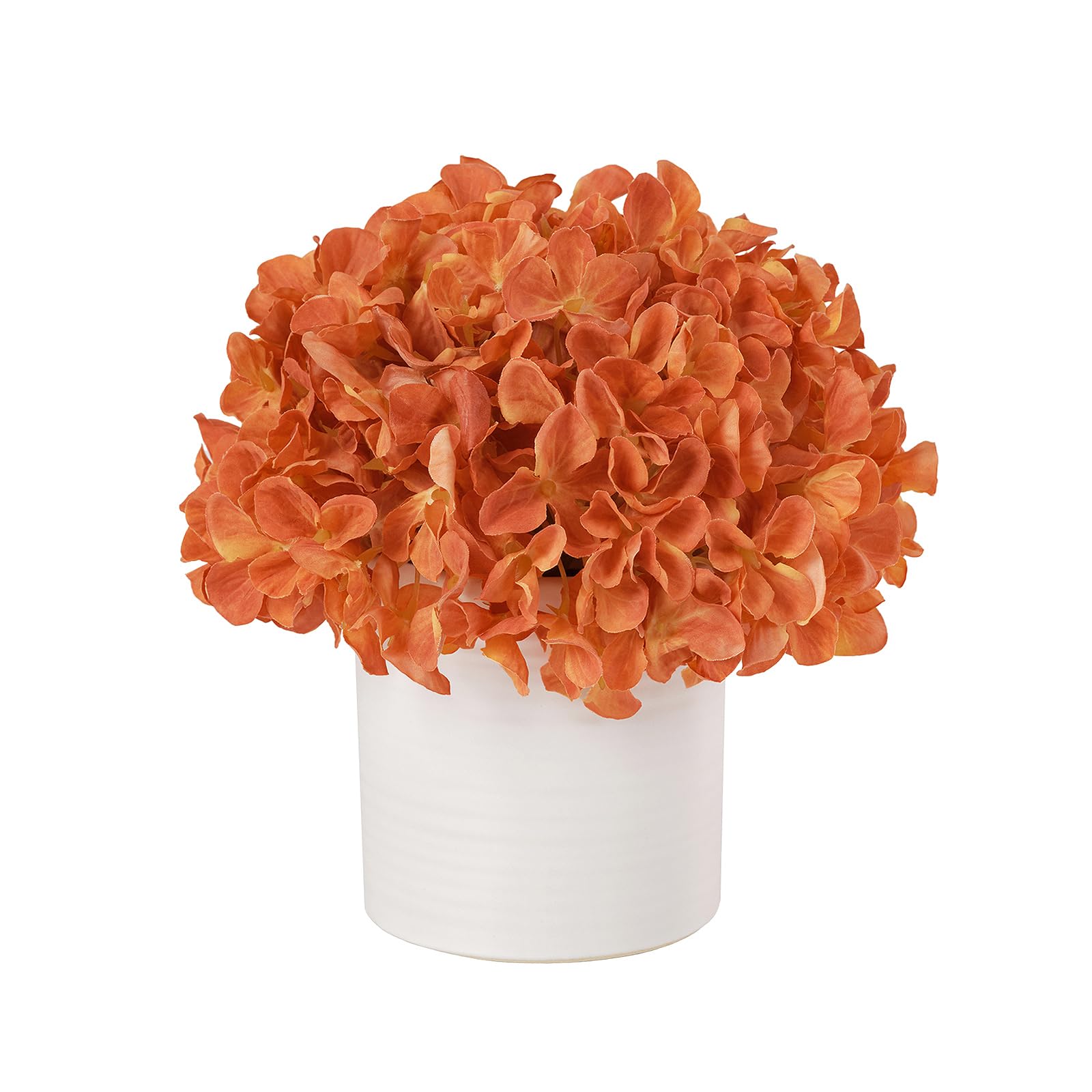 Artificial Hydrangea Flowers in Vase, Fake Flowers with White Ceramic Vase Small Faux Pot Floral Arrangement for Home Desktop plant Kitchen Bathroom