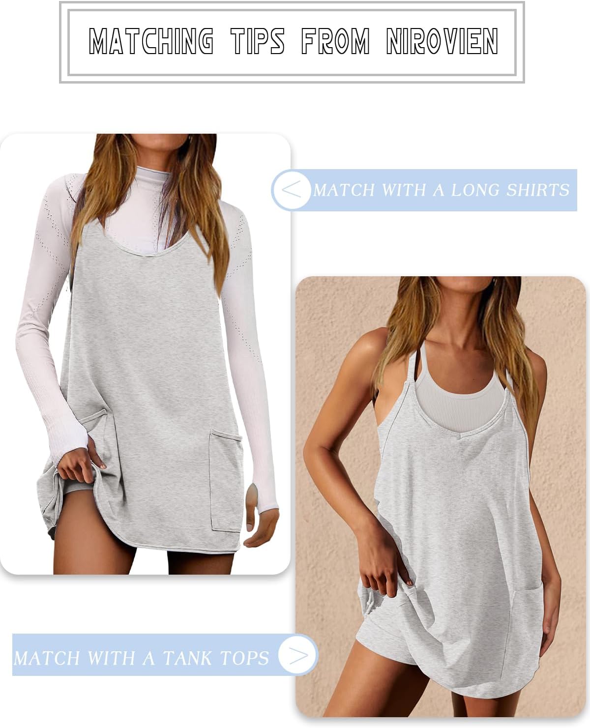 Nirovien Womens Tennis Dress Workout Mini Dress with Shorts Sleeveless Spaghetti Straps Golf Athletic Dresses - Image 4