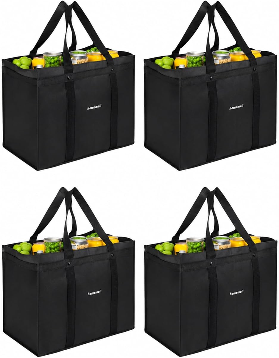 Homemell Bolsas de comestibles reutilizables resistentes, bolsa de compras grande, paquete de 4