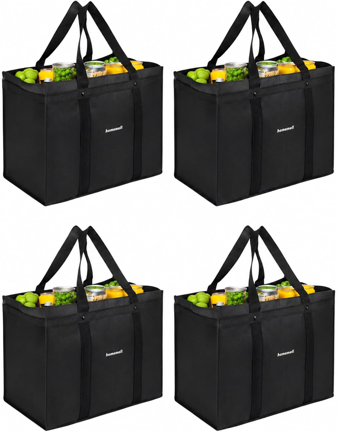 Homemell Heavy Duty Reusable Grocery Bags, Large Shopping Tote Bag, 4 Pack