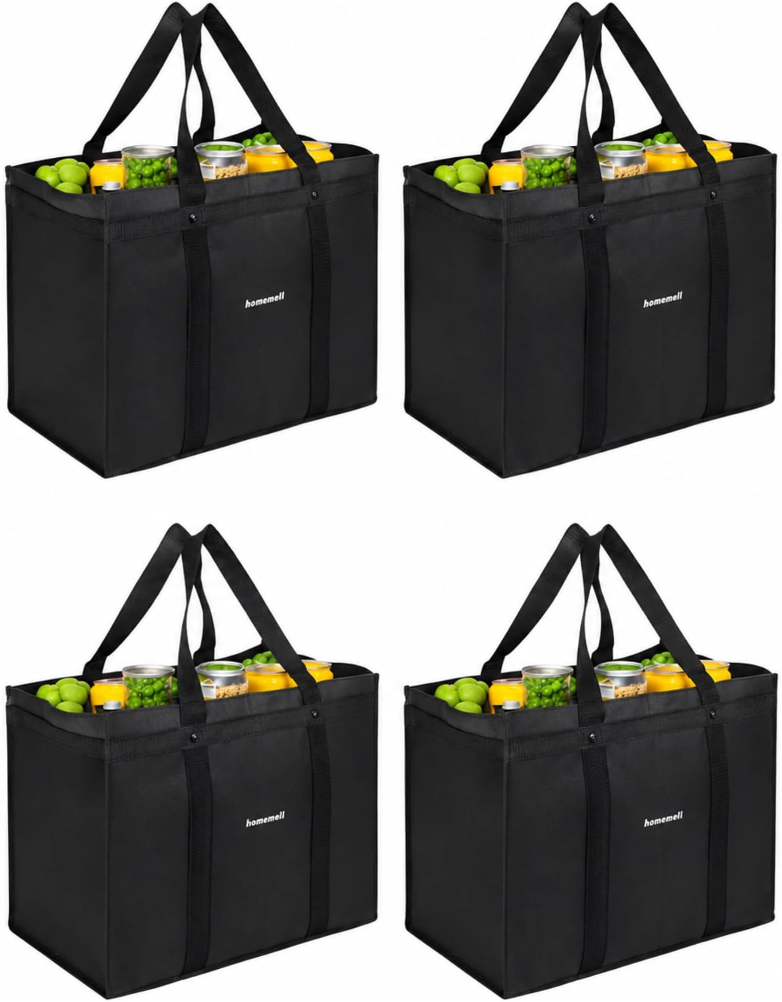 Homemell Heavy Duty Reusable Grocery Bags, Large Shopping Tote Bag, 4 Pack | Folds Flat For Easy Storage, Up To 100 Lbs Capacity, Perfect For Shopping, Storage, Everyday Use