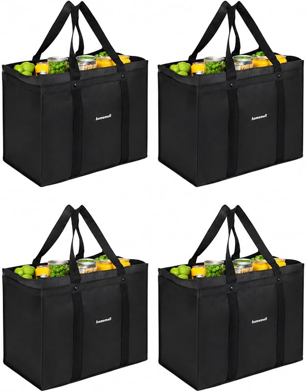 Homemell Bolsas de comestibles reutilizables resistentes, bolsa de compras grande, paquete de 4