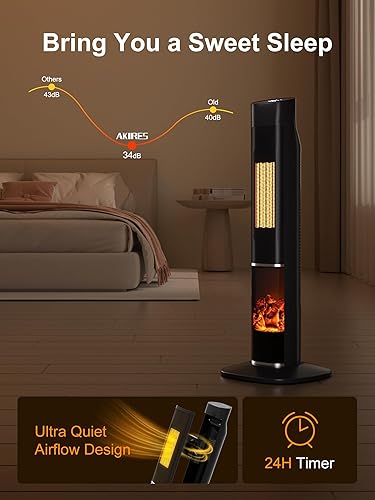 Miniatura 5 de AKIRES Calentador de espacio de torre de 31 pulgadas para uso en interiores, calentador eléctrico portátil de 1500 W, calentador de cerámica PTC