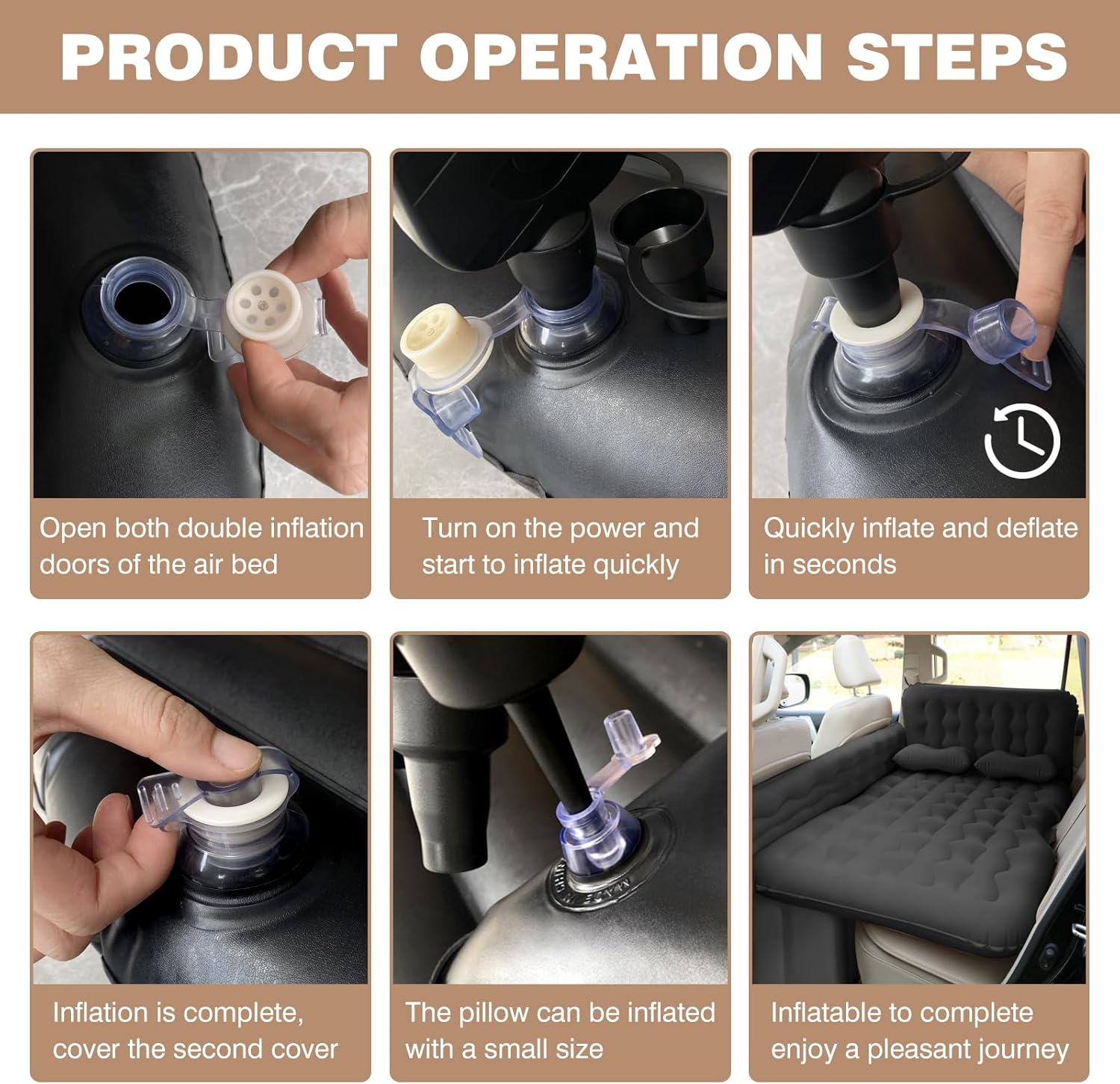 Car Air Mattress Back Seat Inflatable Bed - Inflatable Thickened and Double SUV Air Mattress with Air Pump Portable Foldable Car Bed for Home Car Travel Camping-Black