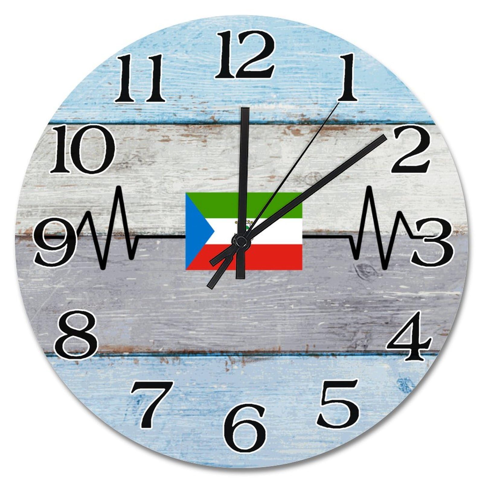 Horloge murale Guinée équatoriale de 25,4 cm silencieuse à piles pour le salon