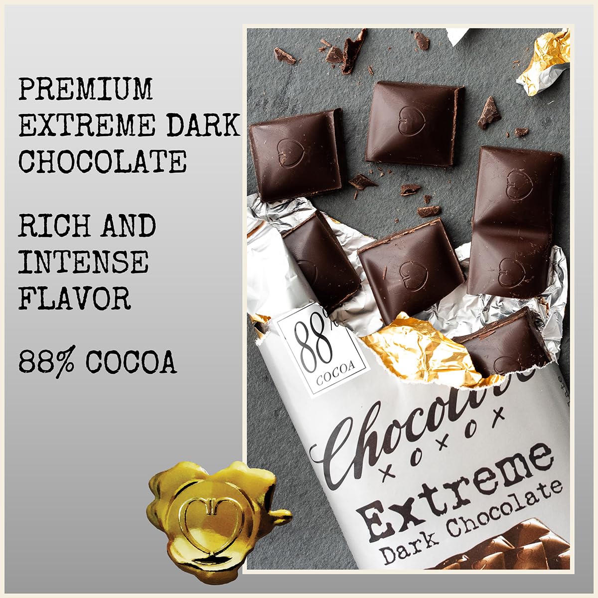 Chocolove Extreme Dark Chocolate Bars | 88% Cocoa | Rich and Intense Flavor | Made with Premium Dark Chocolate | Non-GMO & Gluten-Free, 3.2 oz Bar (12 Pack)