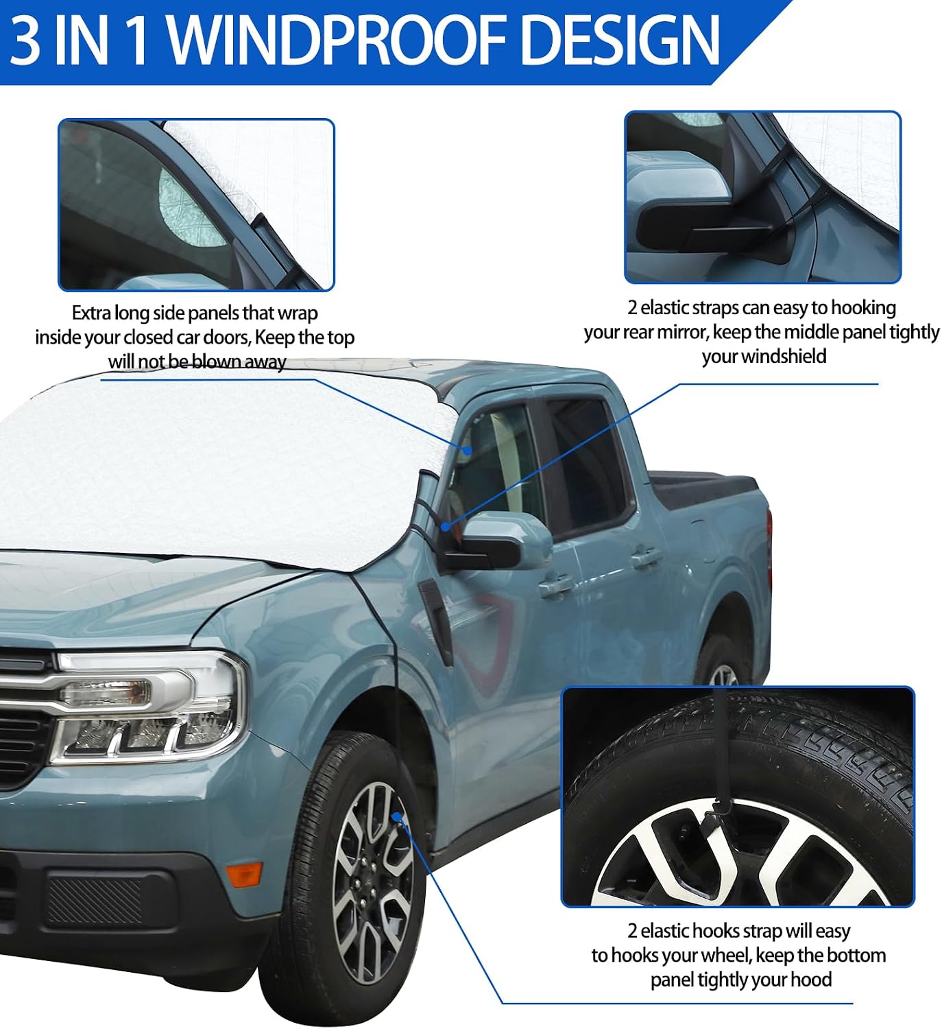 Windshield Snow Cover Fit for Ford Ranger Maverick 2022-2024, Front Windshield Cover for Ice and Snow, Auto Extra Thick Windshield Ice Cover Protects Windshield from Rain, Sun, Frost