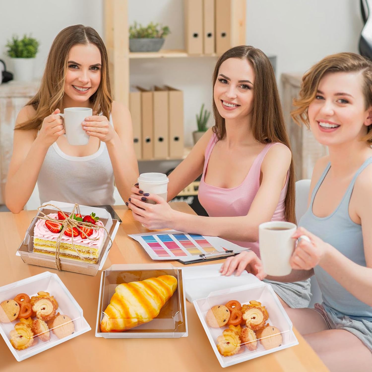 100 Pack Charcuterie Boxes with Clear Lids,5.3"×4.9"×2.36" Mini Charcuterie Box,Disposable Food Containers,Disposable Paper Dessert Boxes for Sandwiches,Cookie,Cake Slice(50 Brown & 50 White)