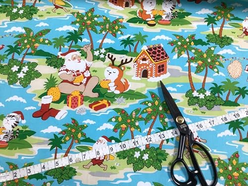 Miniatura 2 de Tela hawaiana con estampado de Papá Noel de fondo azul en algodón vendido por The Yard