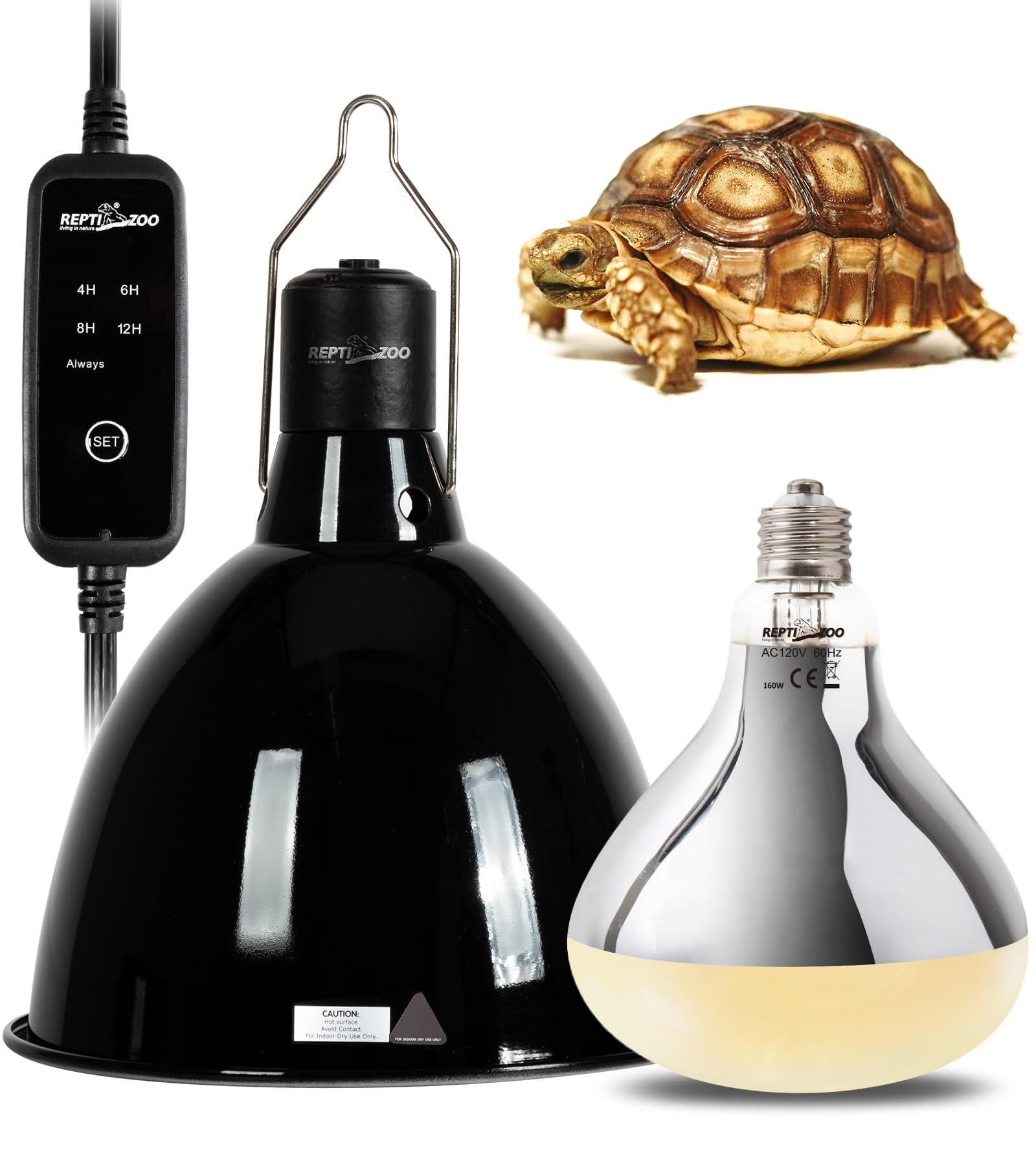 REPTI ZOO Lighting Combo Kit 160W Reptile Heat Lamp UVA UVB Bulbs for Reptiles and 8.5 Inch Reptile Light Fixture Dome Lamp Fixture Dome Light with Timer Tortoises/Snakes/Lizards/Bearded Dragons