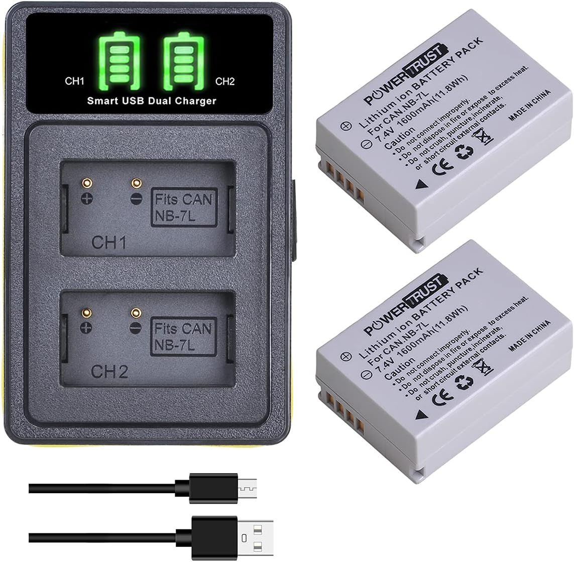 PowerTrust NB7L Battery and LED Charger for Canon PowerShot G10, G11