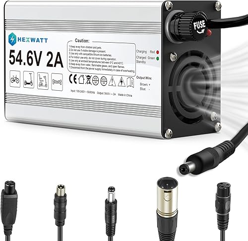 Cargador Hexwatt de 54,6 V, 2 A para batería de iones de litio de 48 V, bicicleta eléctrica ebike, scooter eléctrico, hoverboard, cargador de