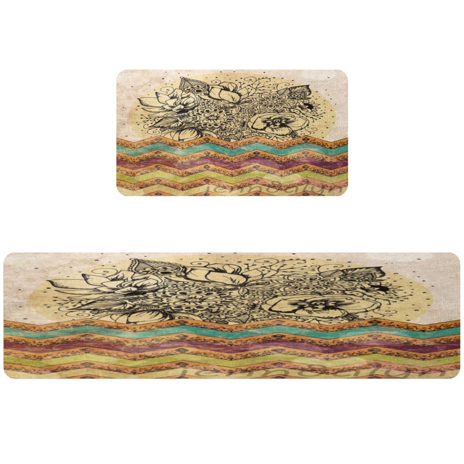 Alfombrillas de cocina VAPOKF con flores 2 piezas antideslizantes