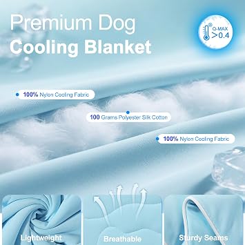 Premium Q-MAX>0.4 Cooling Dog Blanket, 3747, XL, Blue | Washable Lightweight Multiple Sizes Summer Quilt for Pets Humans, Self Cool Quilt for Cats, Cool Throw for Hot Sleepers