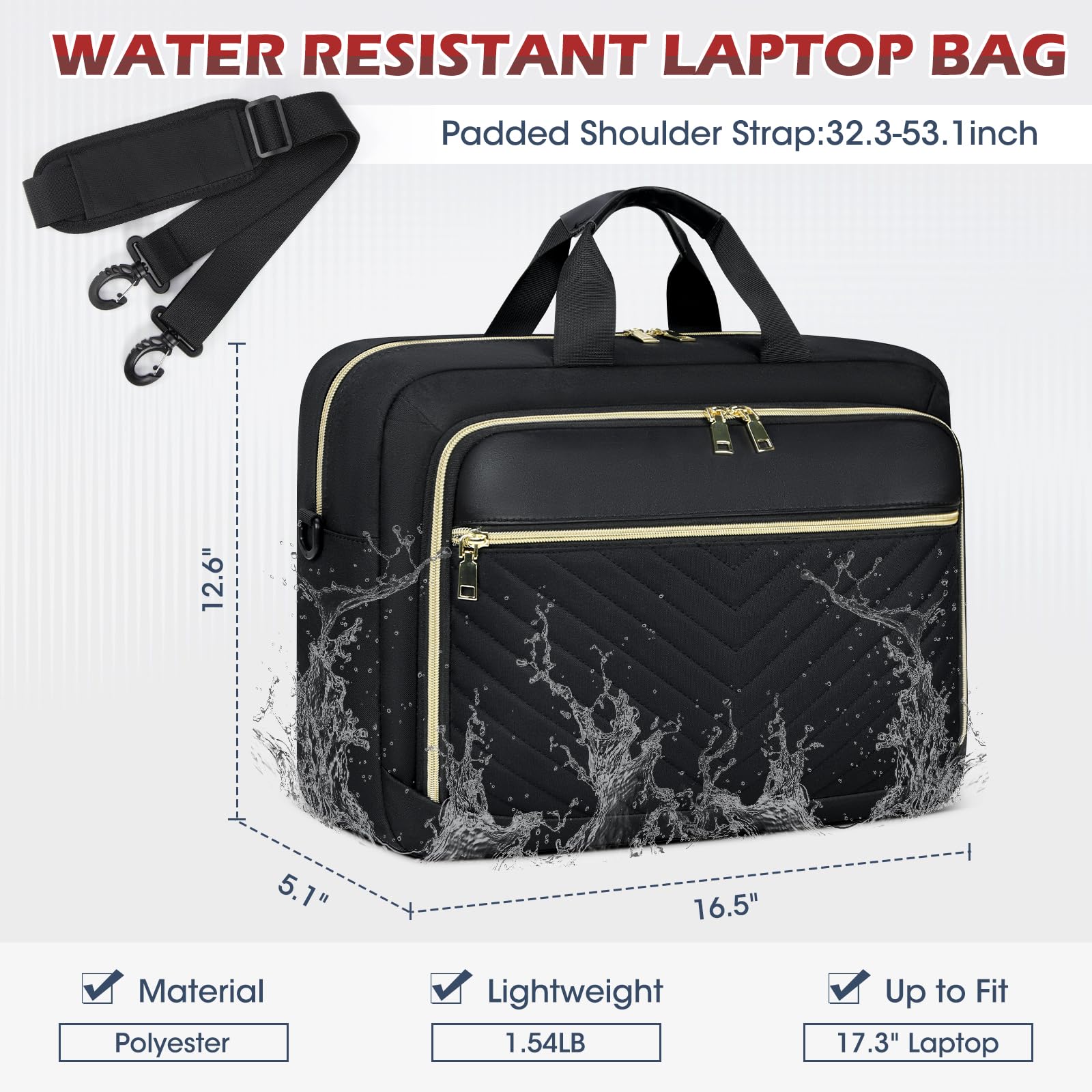 Borsa per computer portatile da 17,3 pollici per donne e uomini, borsa a tracolla impermeabile, borsa a tracolla imbottita per computer portatile, grande borsa per computer universitaria, borsa