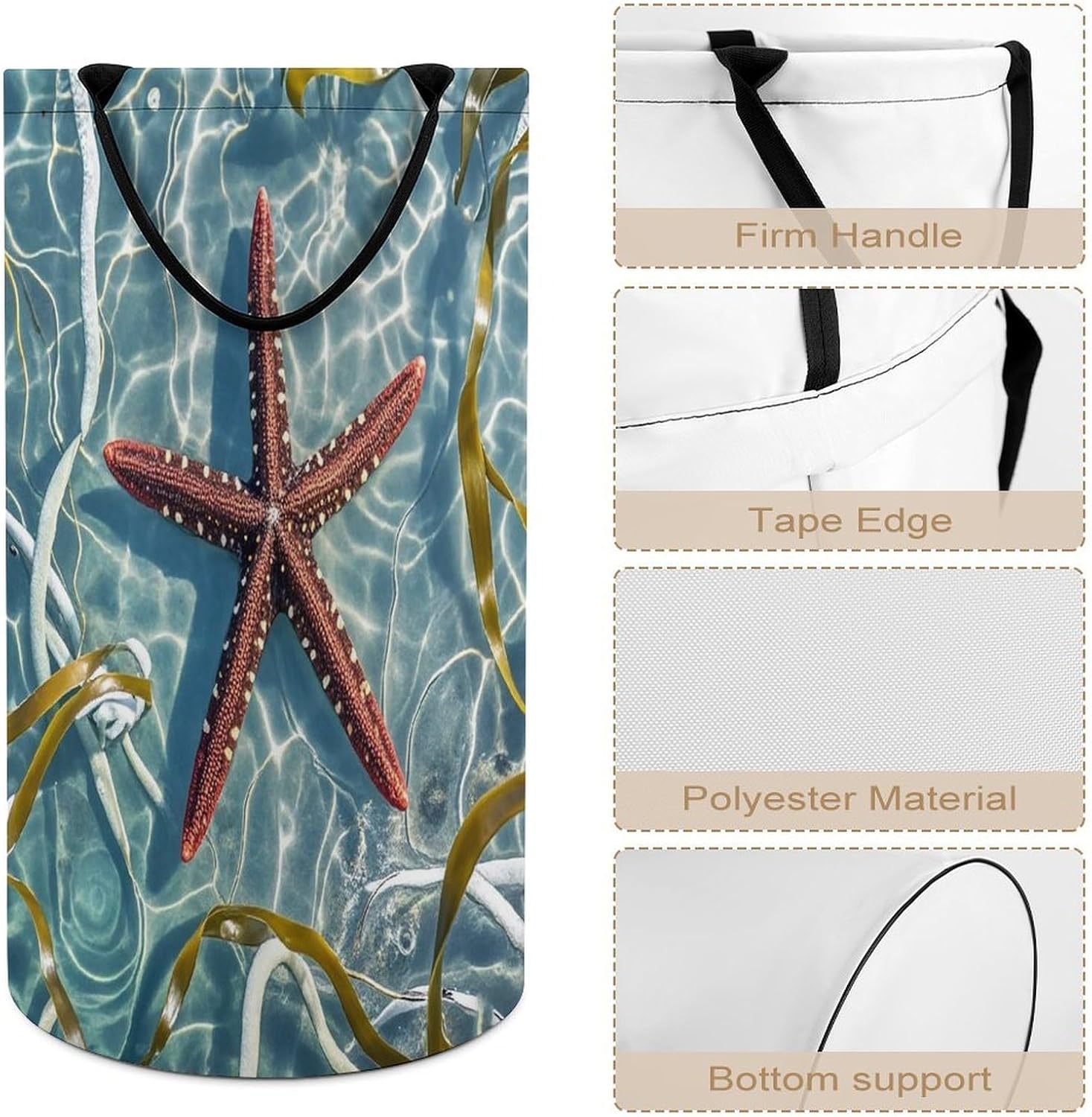 Starfish Laundry Hamper Large Collapsible Laundry Basket with Handles Waterproof Clothes Hamper Portable Dirty Clothes Basket for Bedroom Laundry Room Closet Bathroom