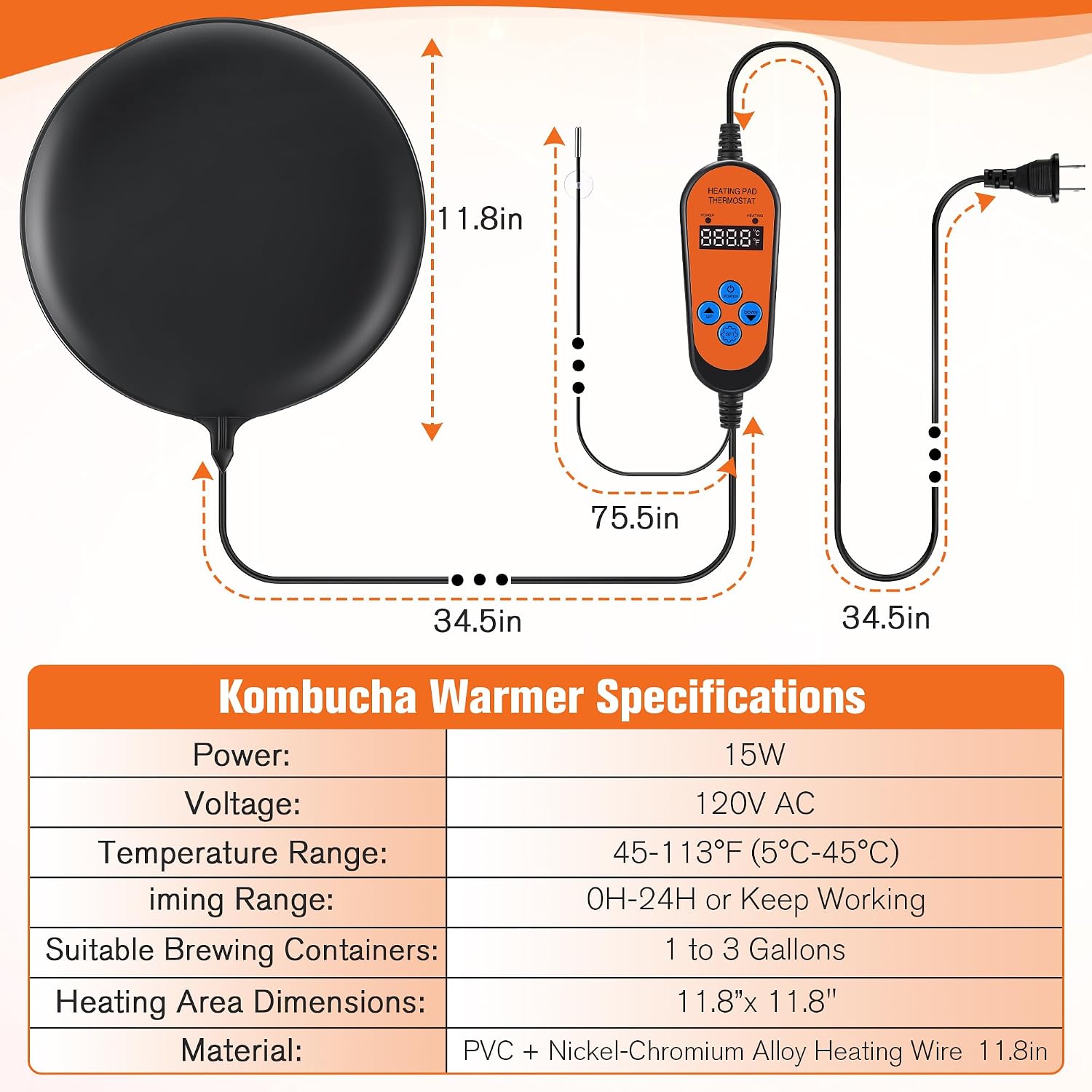 Kombucha Heating Pad with Digital Temp Control, 11.8in Fermentation Mat, 1 Piece