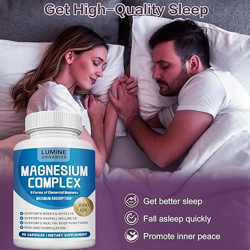 Miniatura 2 de Lumine Organics Suplemento Complejo de Magnesio 1000mg - Mezcla avanzada de magnesio 8 en 1 - glicinato, citrato, malato, taurato, etc. Fórmula de