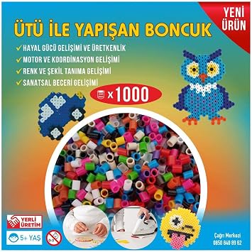 Ütü ile Yapışan 1000'li Renkli Boncuk-Tabla-Cımbız 3'lü Set