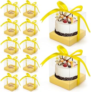12 PCS Clear Cupcake Boxes 3.5 Inch Cupcake Containers (Yellow)