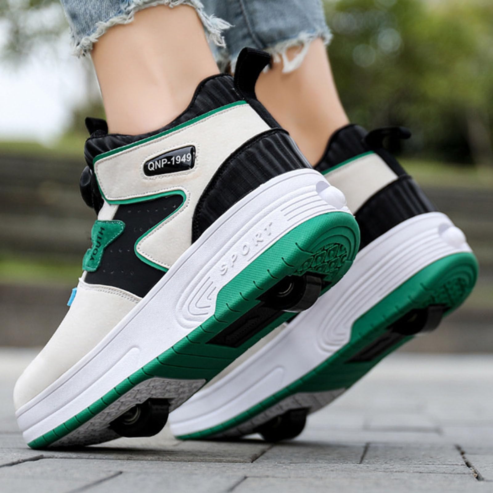 Surwin Scarpe con Rotelle Bambino, Scarpe Mid-Cut con Ruote Posteriori Retrattili, Sneaker con Rotelle Fibbia Girevole Bambini Ragazzo Ragazza Sneaker Skateboard, 30 EU-40 EU