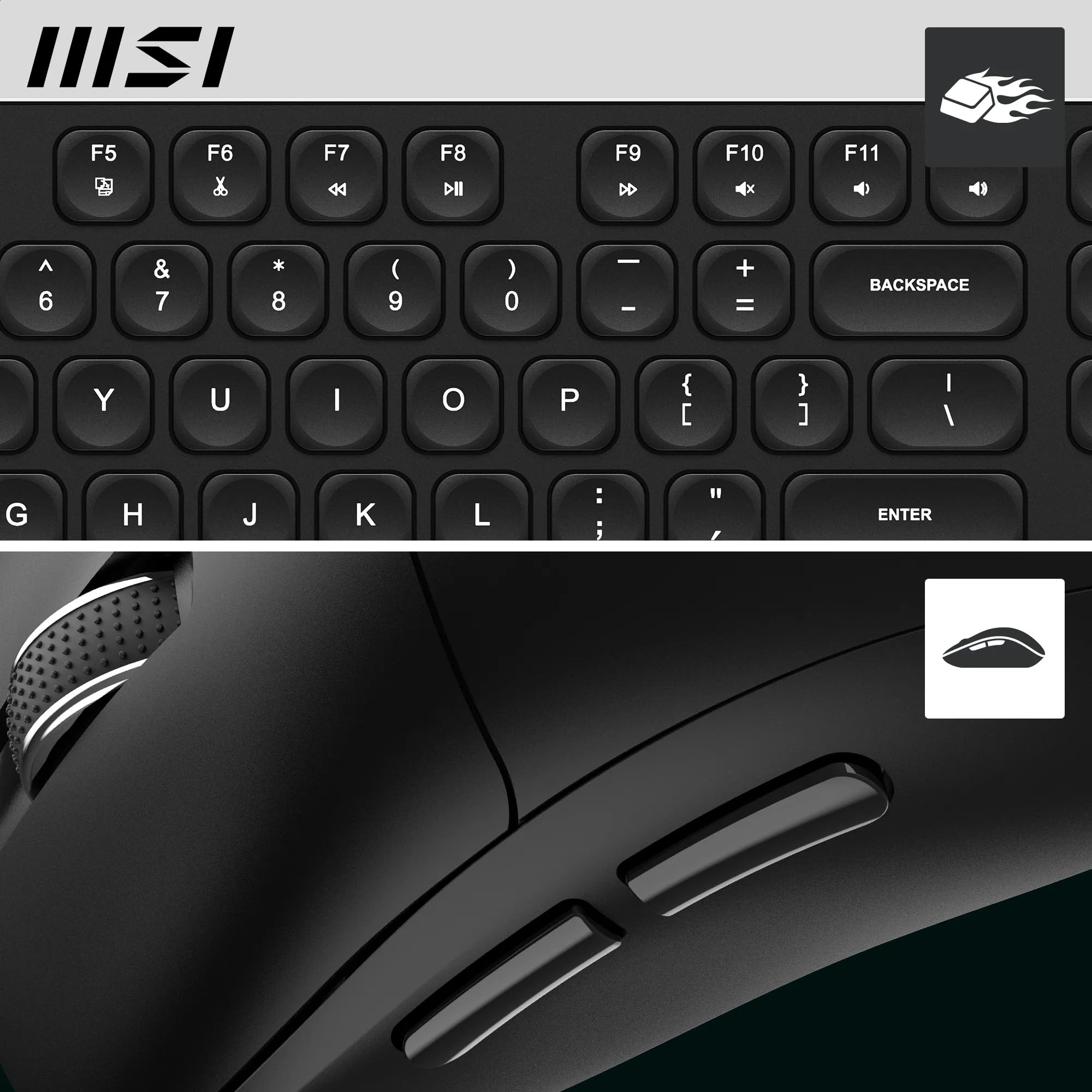 MSI FORGE K210 WIRELESS COMBO, QWERTY, IT Layout - Tastiera + Mouse Switch a forbice, Low-Profile, Wireless 2,4 GHz, Ricaricabile fino a 120 ore, USB 2.0, Mouse con sensore ottico 1600 DPI