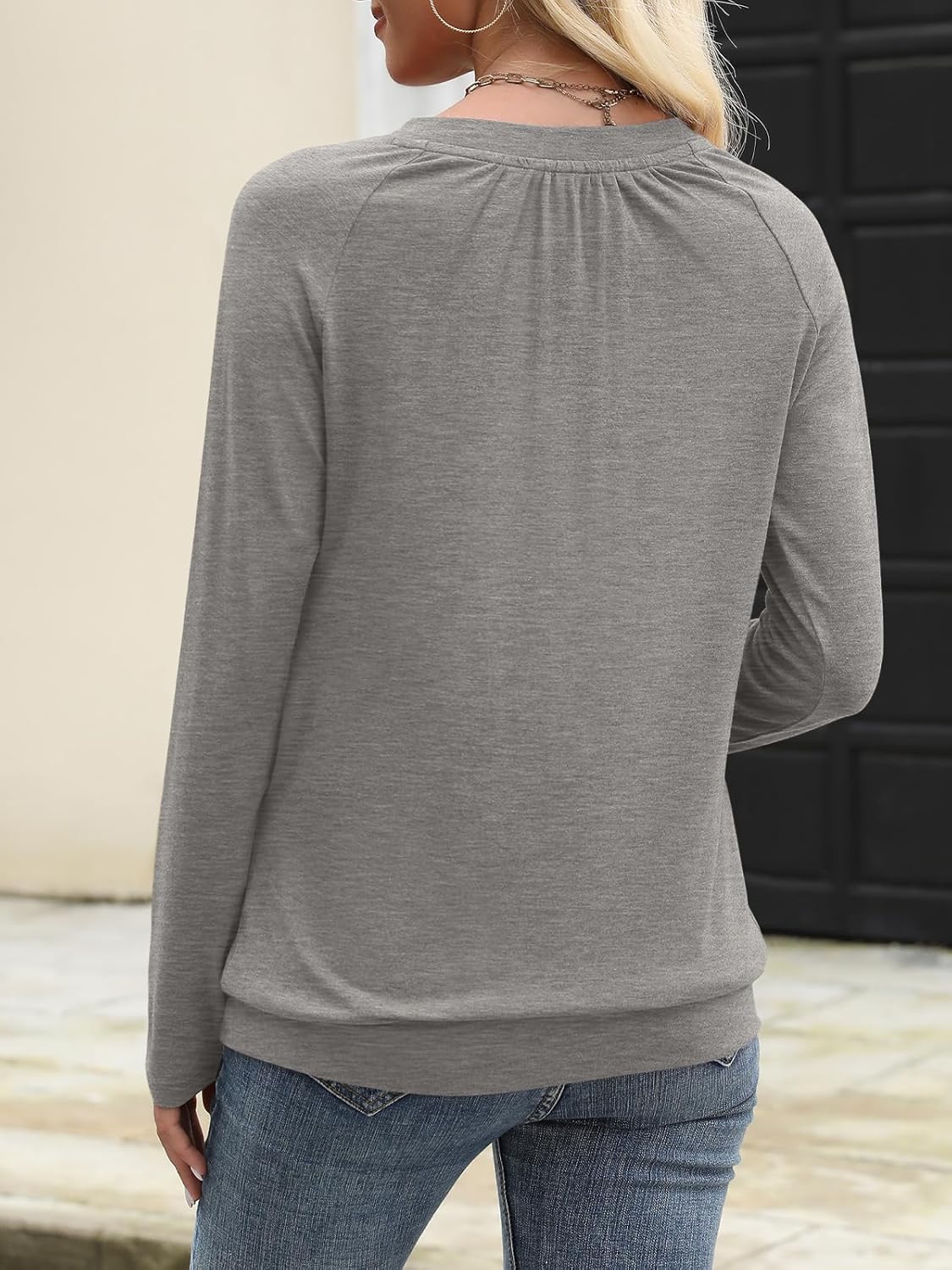 Womens V Neck Long Sleeve Shirts Banded Bottom Pleated Tops Fall Dressy Casual Blouses 2025 - Image 5