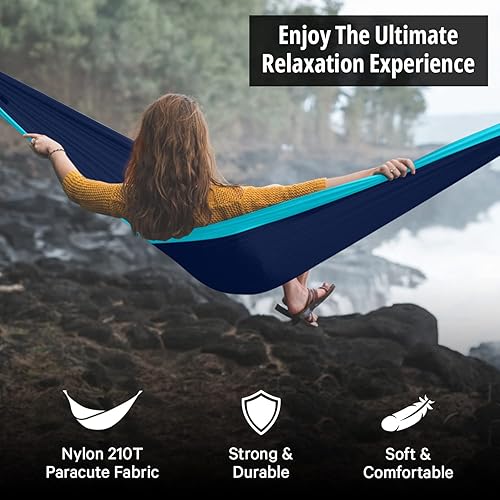 Miniatura 21 de Vigel Hamaca de camping – Hamaca duradera, hamaca de nailon – Hamacas dobles o individuales – Hamacas portátiles de árbol para exteriores – Fácil