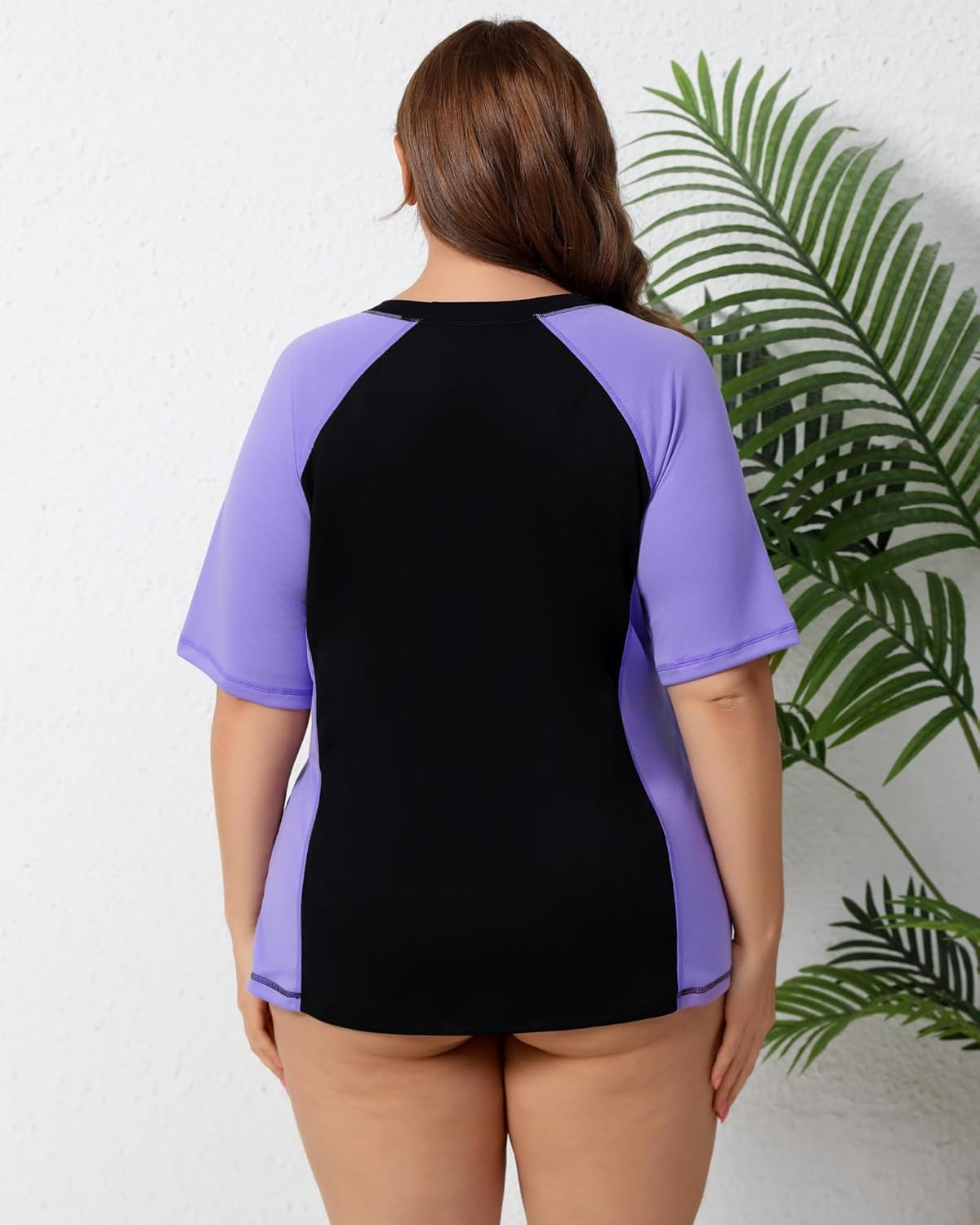 Halcurt Women's Plus Size Short Sleeve Rash Guard Swim Shirt with Built in Bra UPF50+ Lightweigt Swimsuit Top - Image 2