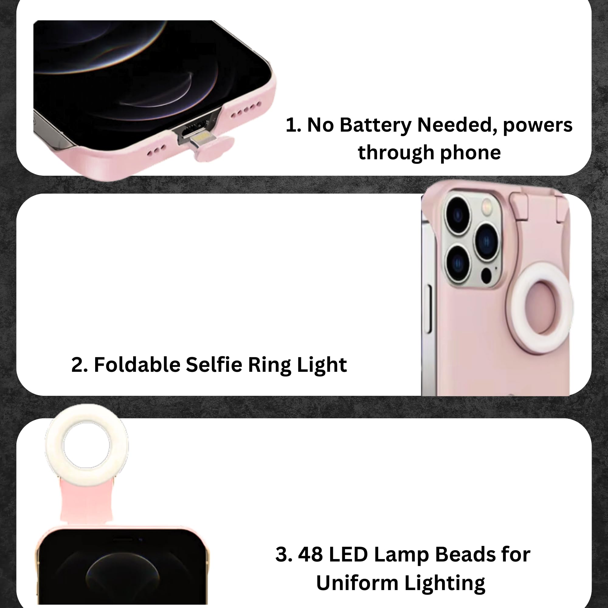 Amazon.com: LUMACASE Phone Case with Built-in LED Ringlight,Compatible  w/iPhone 13Pro for TIK TOK, Selfies, Content Creation and Videos, Adjusted  3 Light Mode (Chalk Pink) : Cell Phones & Accessories