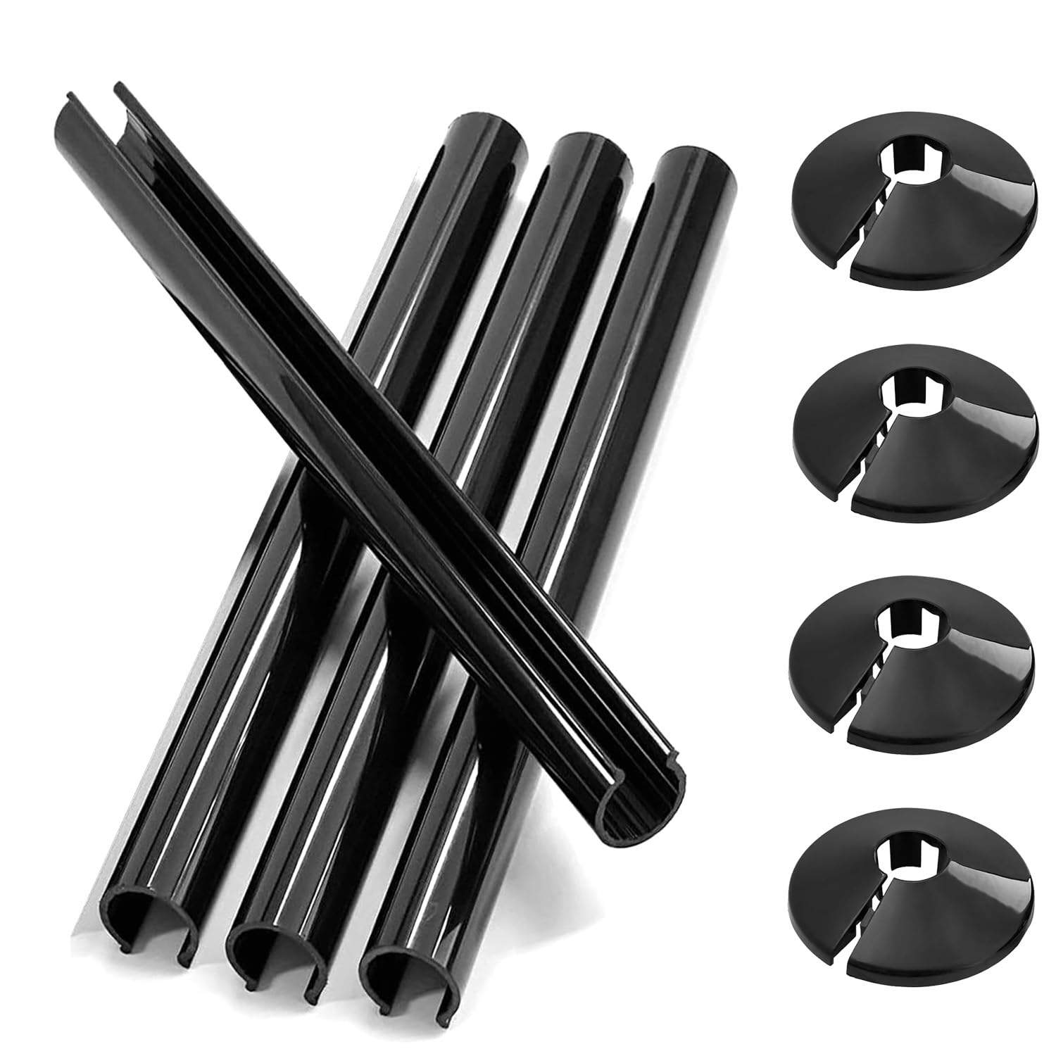 4 Pack Black Durable Radiator Pipe Hole Covers - 15mm Heat & Moisture Resistant for Home & Office